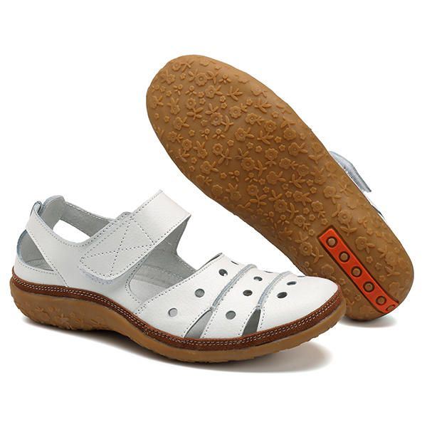 Zachte Lederen Holle Casual Platte Sandalen Met Klittenband Voor Dames