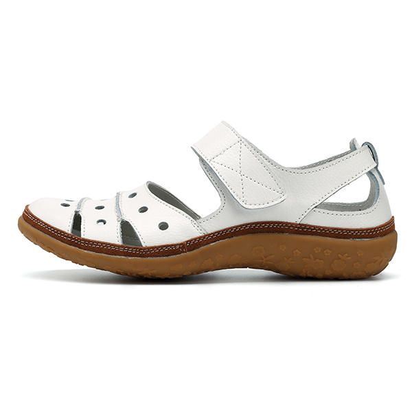 Zachte Lederen Holle Casual Platte Sandalen Met Klittenband Voor Dames