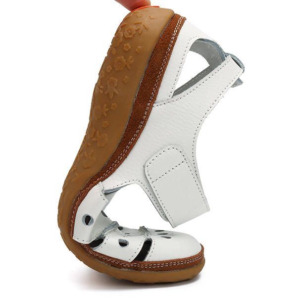 Zachte Lederen Holle Casual Platte Sandalen Met Klittenband Voor Dames