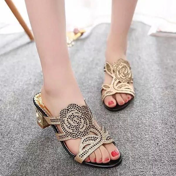 Zomer Ademende Strandsandalen Dames Strass Chique Schoenen Slip-on Platform Sandalen