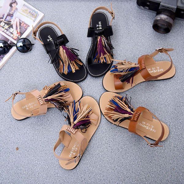 Zomer Dames Kwasten Fringe Slingback Platte Sandalen Mocassins Schoenen