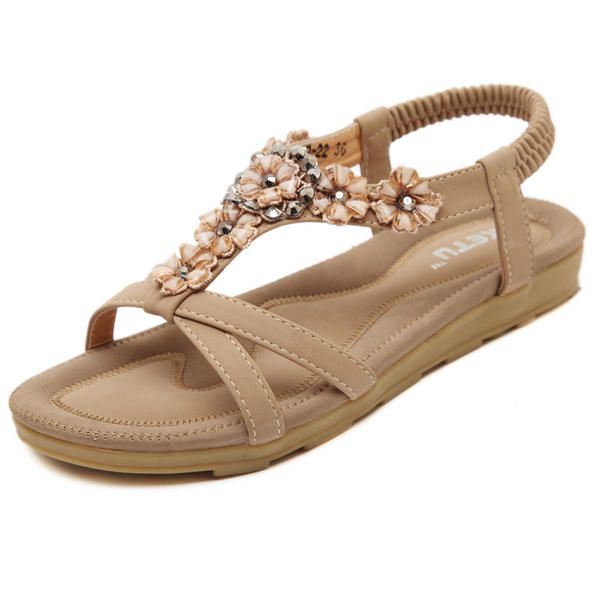 Zomer Dames Platte Sandalen Bloem Bohemian Casual Outdoor Comfortabele Lederen Schoenen