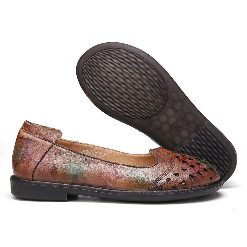 Boheemse Leer Hollow Tie-dyed Soft Casual Instappers Platte Schoenen Voor Dames