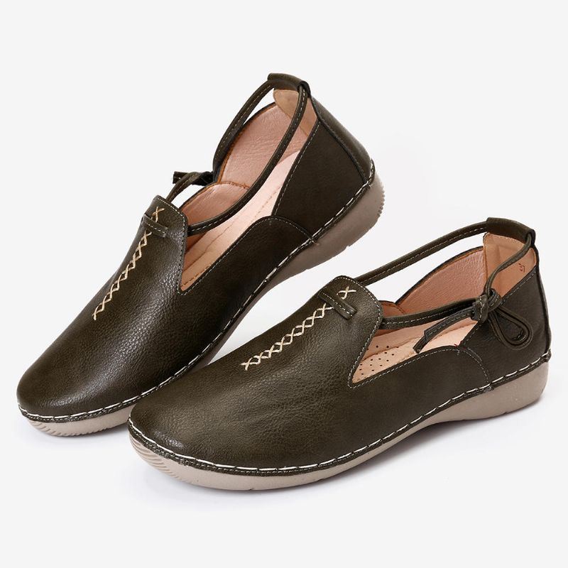 Casual Comfortabele Leren Loafers In Pure Kleuren Voor Dames