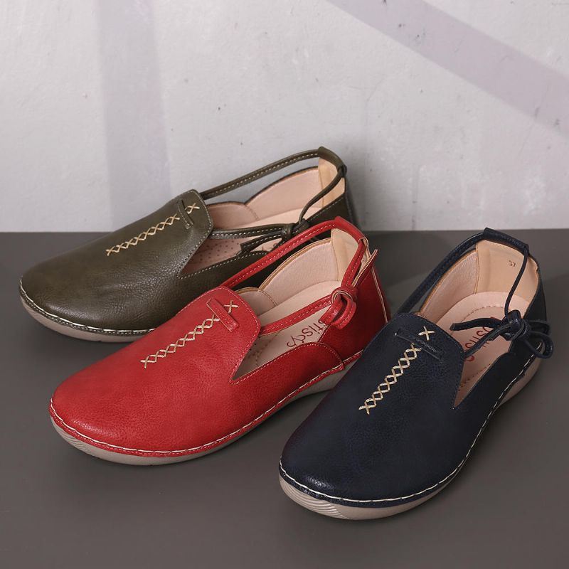 Casual Comfortabele Leren Loafers In Pure Kleuren Voor Dames