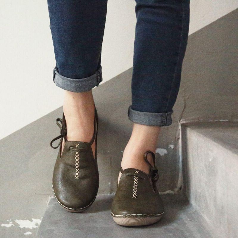 Casual Comfortabele Leren Loafers In Pure Kleuren Voor Dames