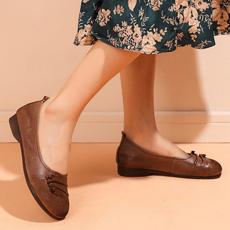 Casual Effen Kleur Geplooide Zachte Platte Loafers Voor Dames