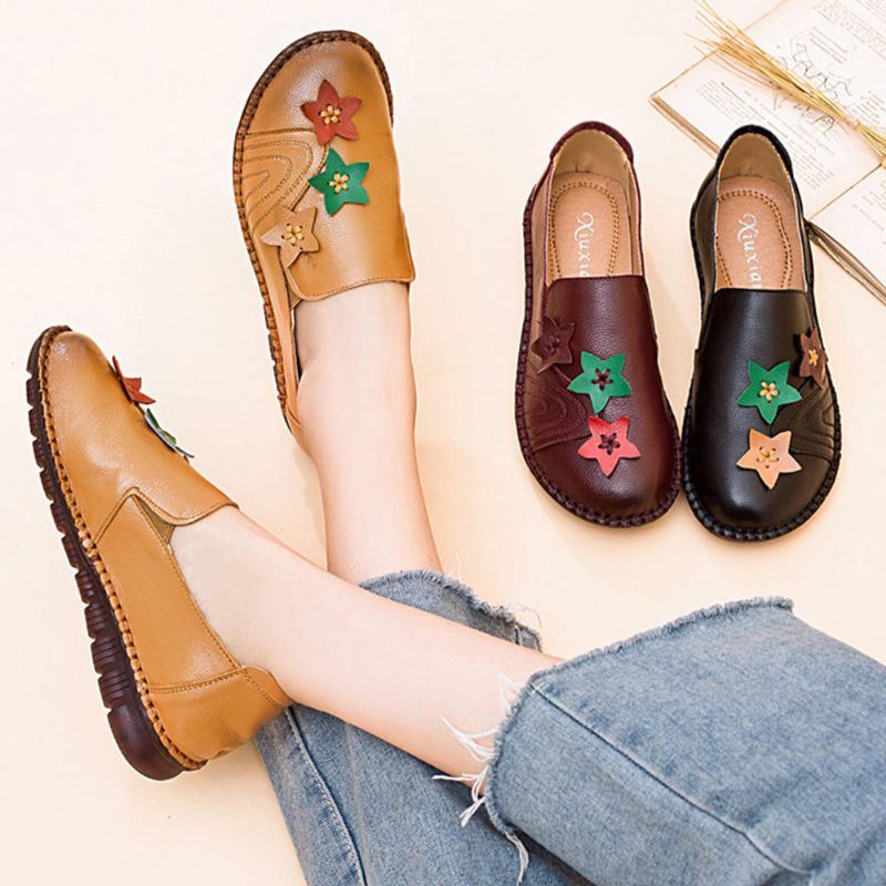 Casual Zachte Platte Leren Loafers Voor Dames