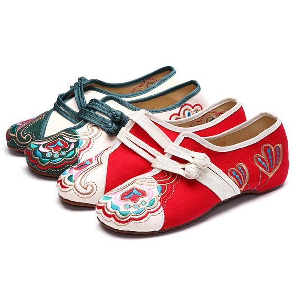 Chinese Geborduurde Bloem Mary Janes Gesp Casual Platte Loafers