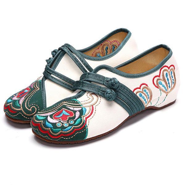 Chinese Geborduurde Bloem Mary Janes Gesp Casual Platte Loafers