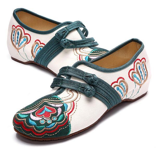 Chinese Geborduurde Bloem Mary Janes Gesp Casual Platte Loafers