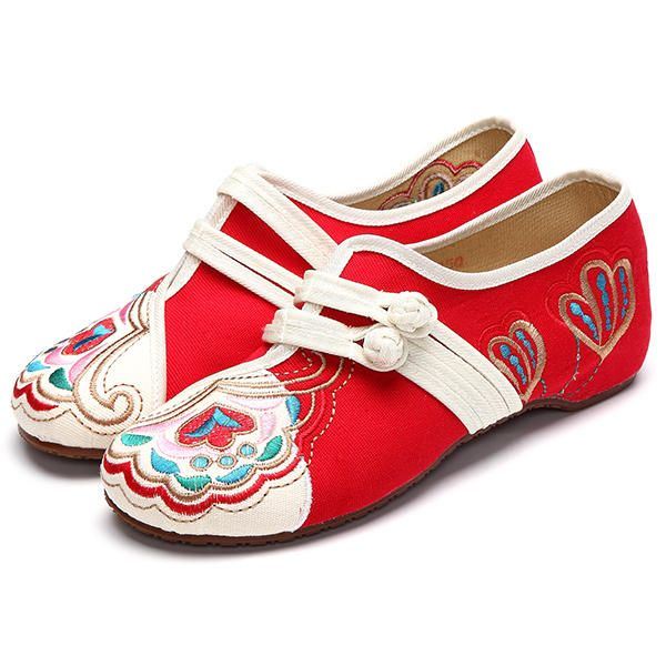 Chinese Geborduurde Bloem Mary Janes Gesp Casual Platte Loafers