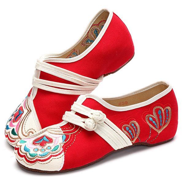 Chinese Geborduurde Bloem Mary Janes Gesp Casual Platte Loafers