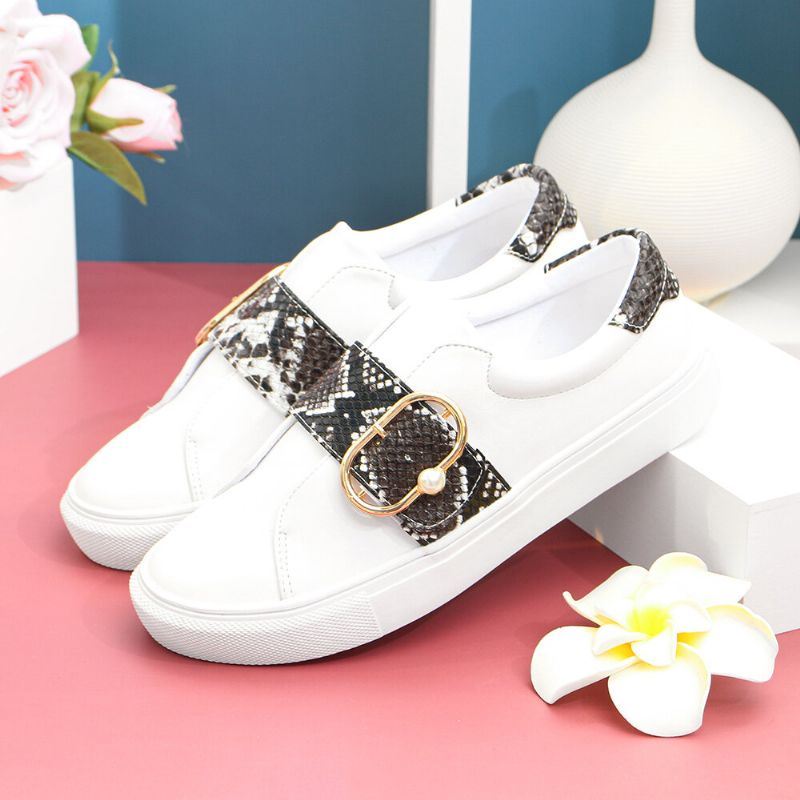 Comfortabele Casual Flats Met Metalen Gesp En Slangenprint Voor Dames