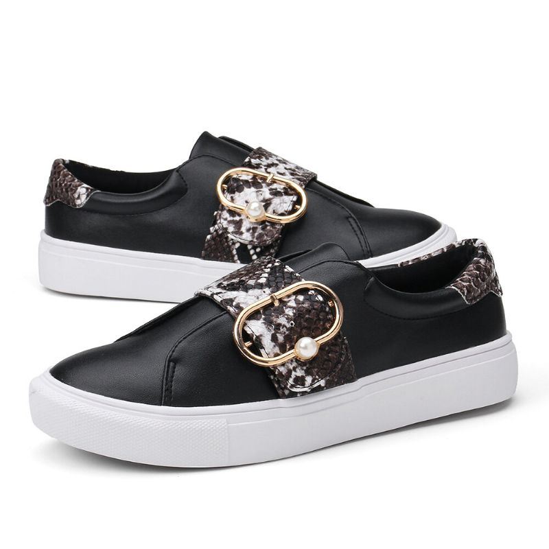 Comfortabele Casual Flats Met Metalen Gesp En Slangenprint Voor Dames