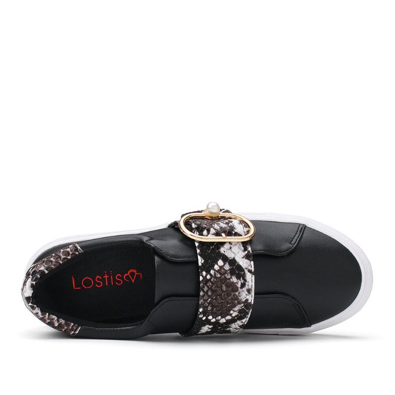 Comfortabele Casual Flats Met Metalen Gesp En Slangenprint Voor Dames