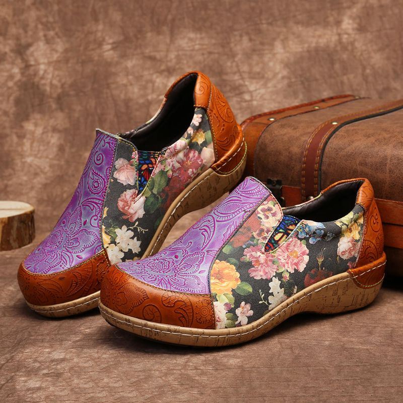 Comfortabele Leren Loafers Met Retrostiksels Voor Dames