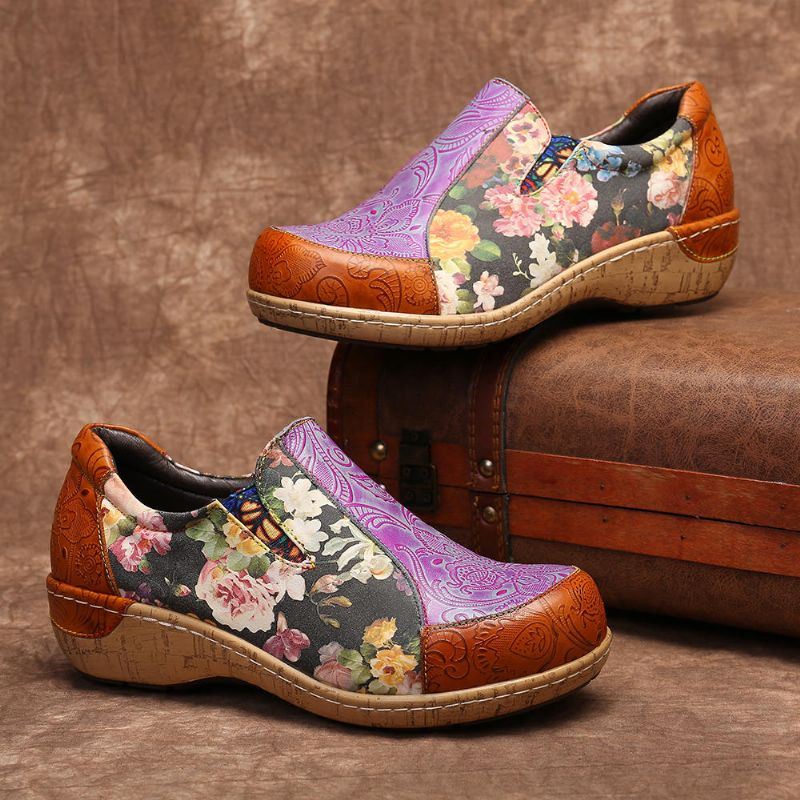 Comfortabele Leren Loafers Met Retrostiksels Voor Dames