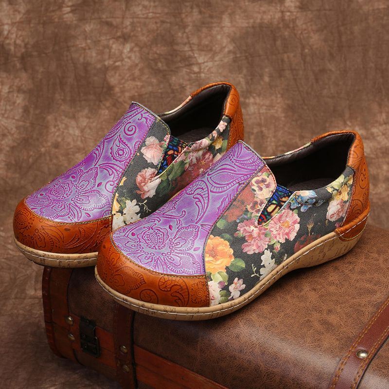 Comfortabele Leren Loafers Met Retrostiksels Voor Dames