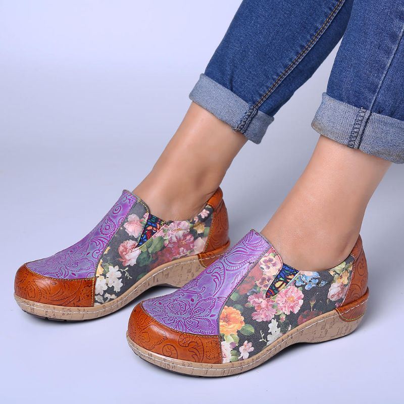 Comfortabele Leren Loafers Met Retrostiksels Voor Dames