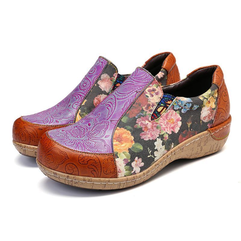 Comfortabele Leren Loafers Met Retrostiksels Voor Dames