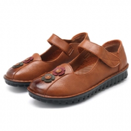 Comfortabele Leren Platte Loafers Met Klittenband Voor Dames