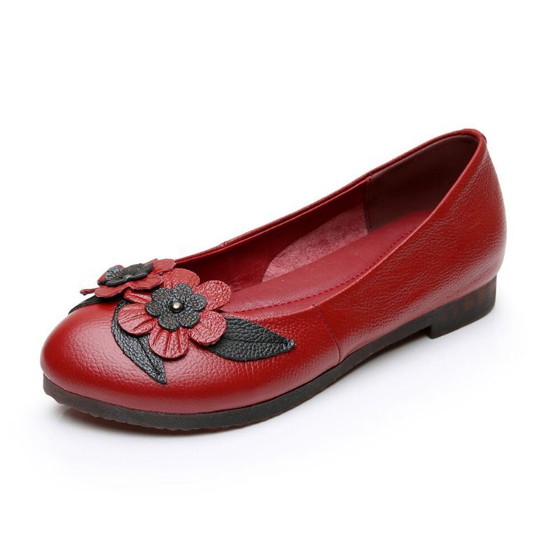 Dames Bloemen Decor Comfortabele Zool Zachte Leren Loafers