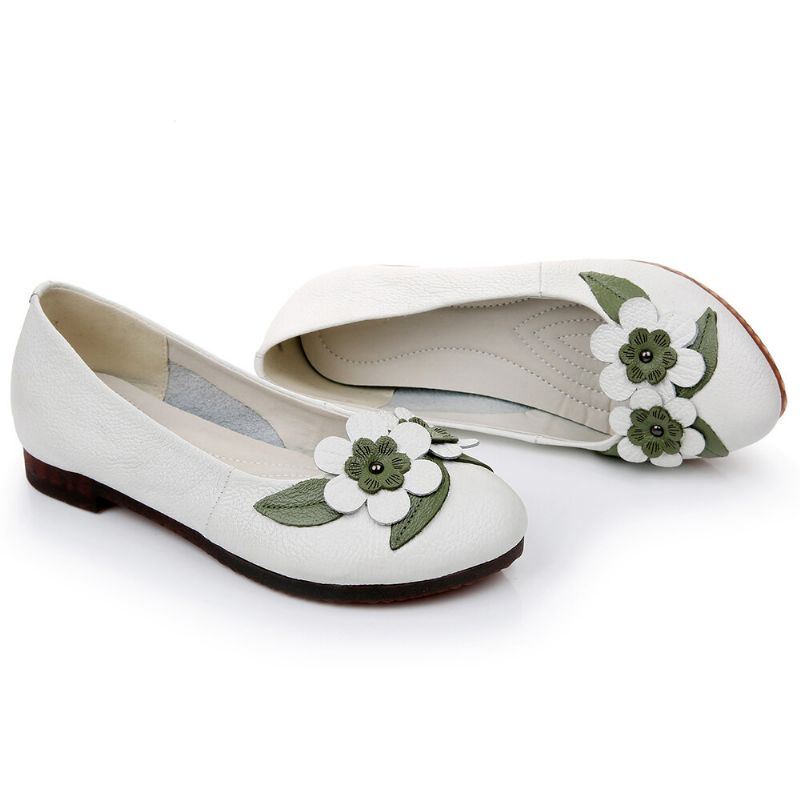 Dames Bloemen Decor Comfortabele Zool Zachte Leren Loafers