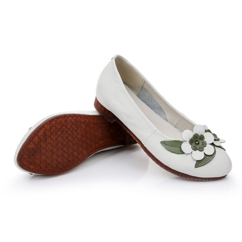 Dames Bloemen Decor Comfortabele Zool Zachte Leren Loafers