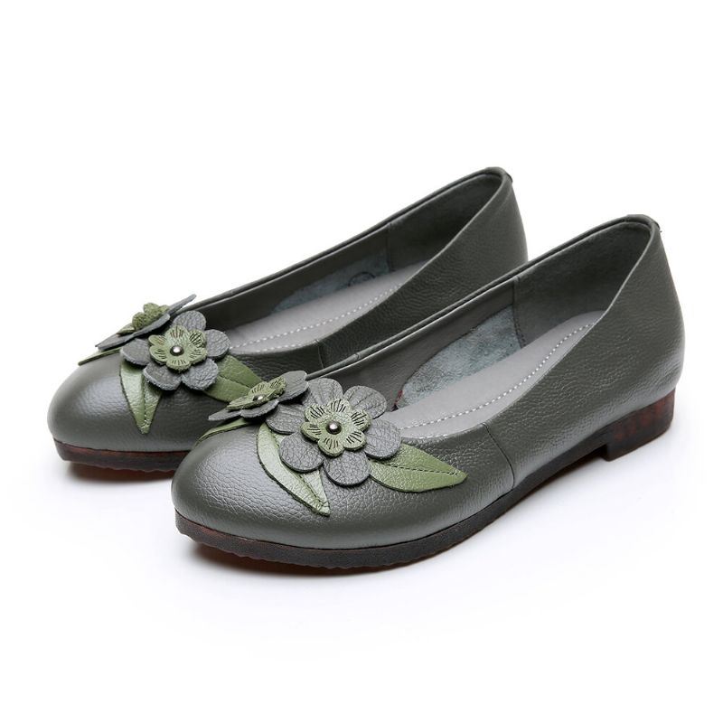 Dames Bloemen Decor Comfortabele Zool Zachte Leren Loafers