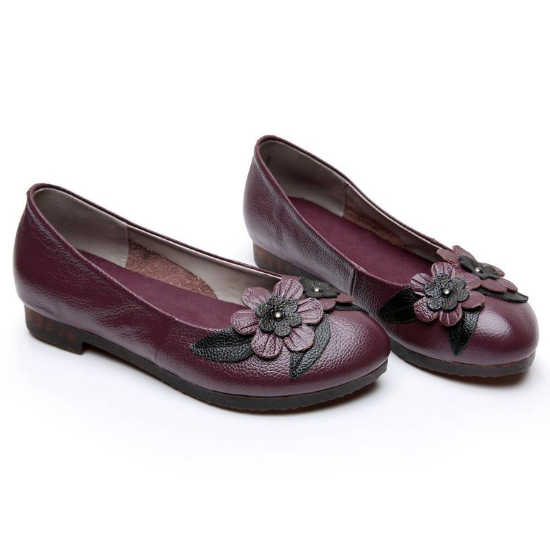 Dames Bloemen Decor Comfortabele Zool Zachte Leren Loafers