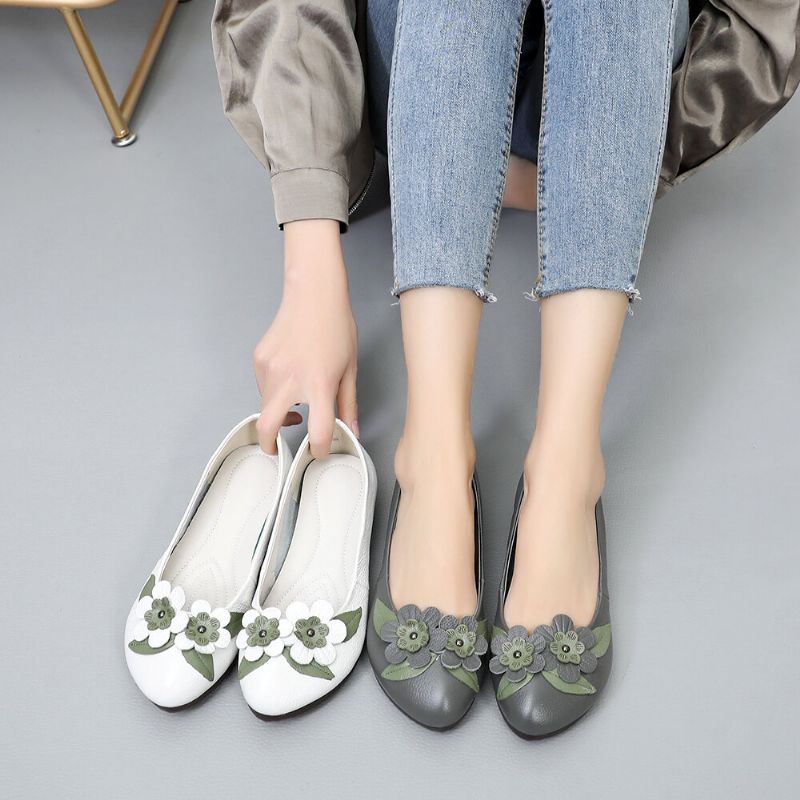 Dames Bloemen Decor Comfortabele Zool Zachte Leren Loafers