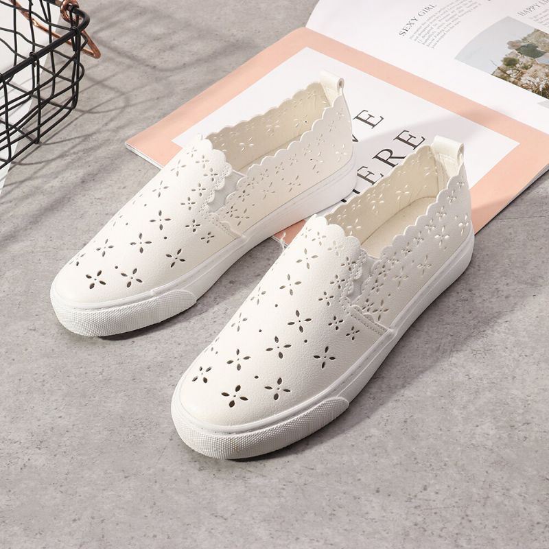 Dames Bloemen Hollow Comfortabele Ademende Witte Flats Voor Student