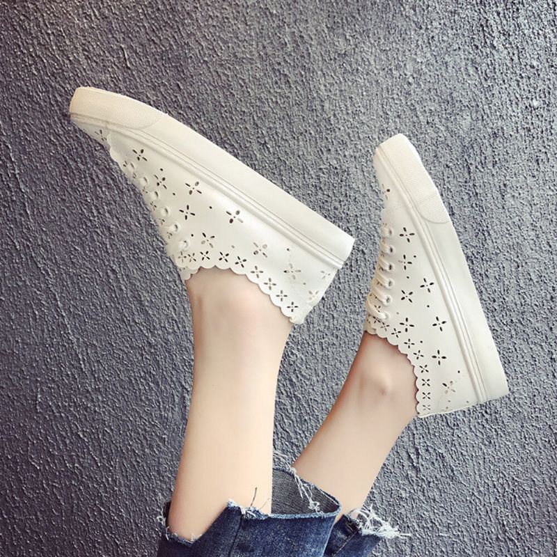 Dames Bloemen Hollow Comfortabele Ademende Witte Flats Voor Student