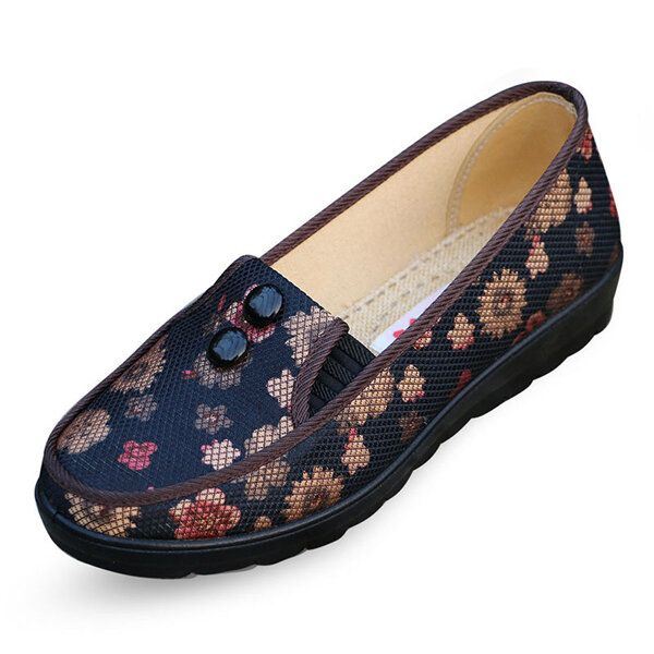 Dames Bloemen Mesh Ademende Slip-on Platte Schoenen Ronde Neus Zachte Zool Flats