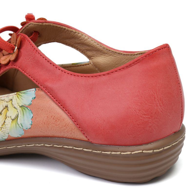 Dames Bloemenpatroon Elastische Band Ronde Neus Splicing Retro Casual Flats