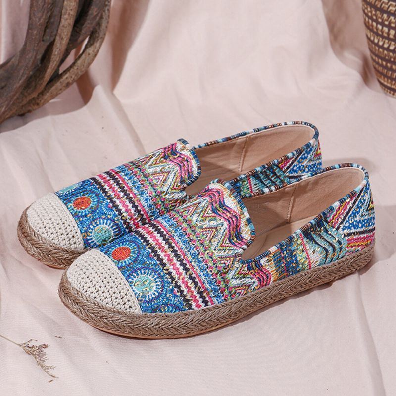 Dames Boheemse Patroon Hollow Out Mesh Doek Comfy Wearable Slip On Casual Espadrille Platte Schoenen