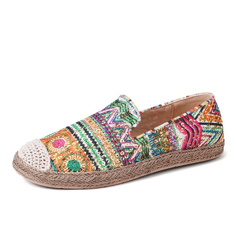 Dames Boheemse Patroon Hollow Out Mesh Doek Comfy Wearable Slip On Casual Espadrille Platte Schoenen