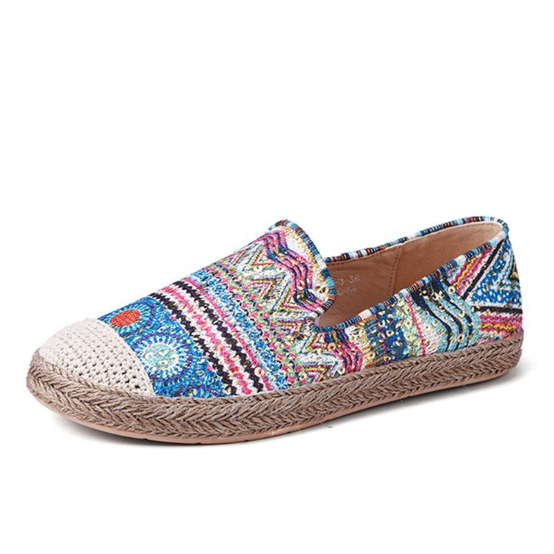 Dames Boheemse Patroon Hollow Out Mesh Doek Comfy Wearable Slip On Casual Espadrille Platte Schoenen