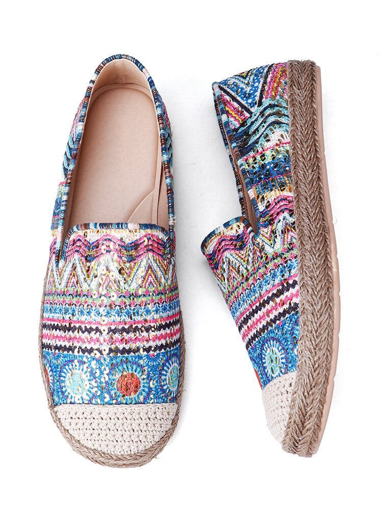 Dames Boheemse Patroon Hollow Out Mesh Doek Comfy Wearable Slip On Casual Espadrille Platte Schoenen