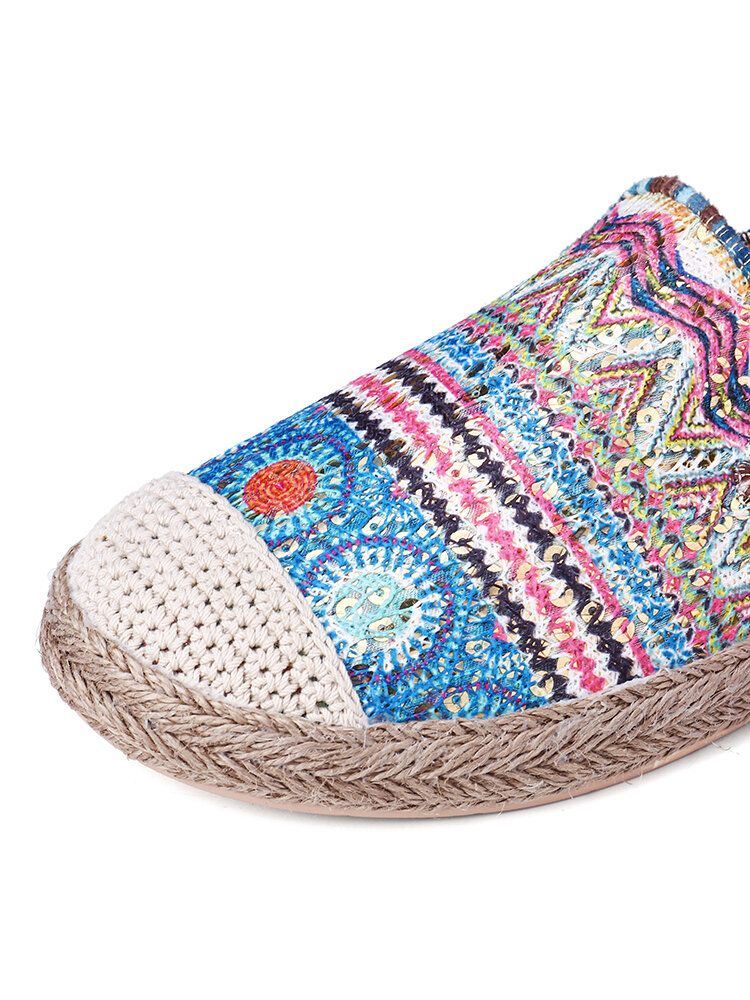 Dames Boheemse Patroon Hollow Out Mesh Doek Comfy Wearable Slip On Casual Espadrille Platte Schoenen