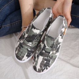 Dames Camouflage Canvas Wide Fit Comfortabele Draagbare Casual Flats