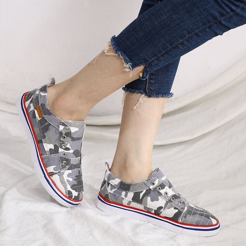 Dames Camouflage Canvas Wide Fit Comfortabele Draagbare Casual Flats