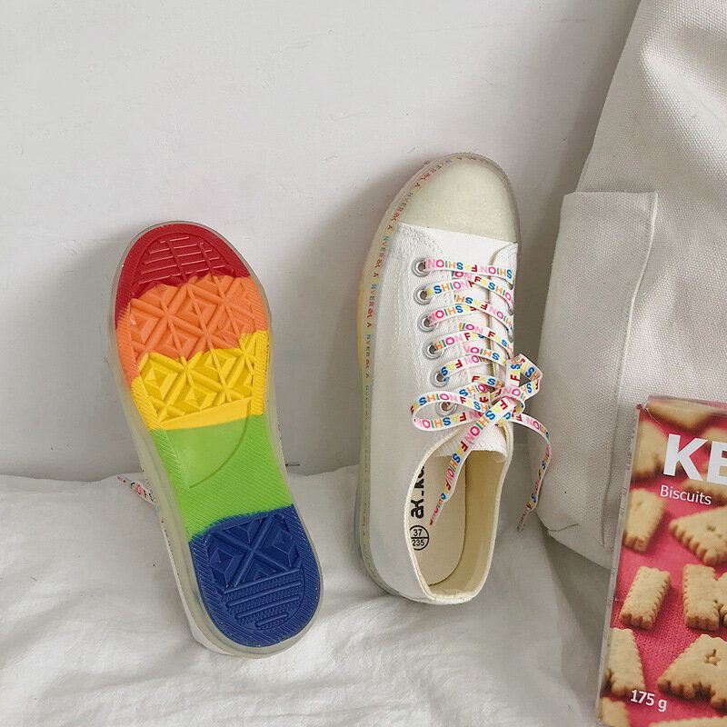 Dames Canvas Low Top Rainbow Sole Casual Student Flats