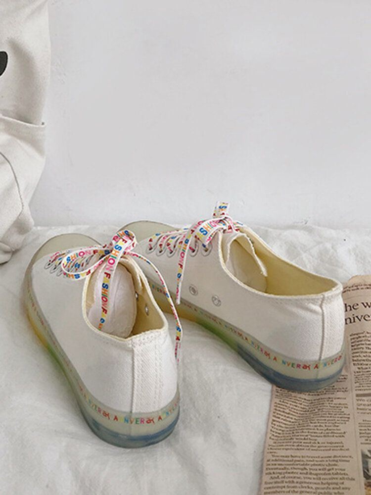 Dames Canvas Low Top Rainbow Sole Casual Student Flats