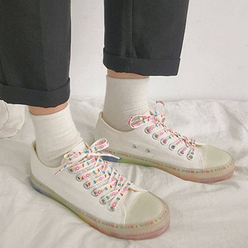 Dames Canvas Low Top Rainbow Sole Casual Student Flats