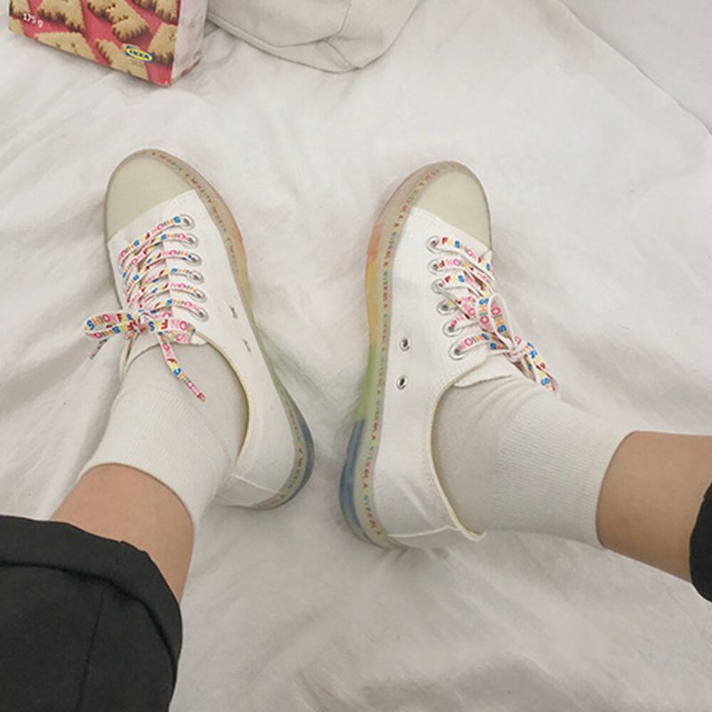 Dames Canvas Low Top Rainbow Sole Casual Student Flats