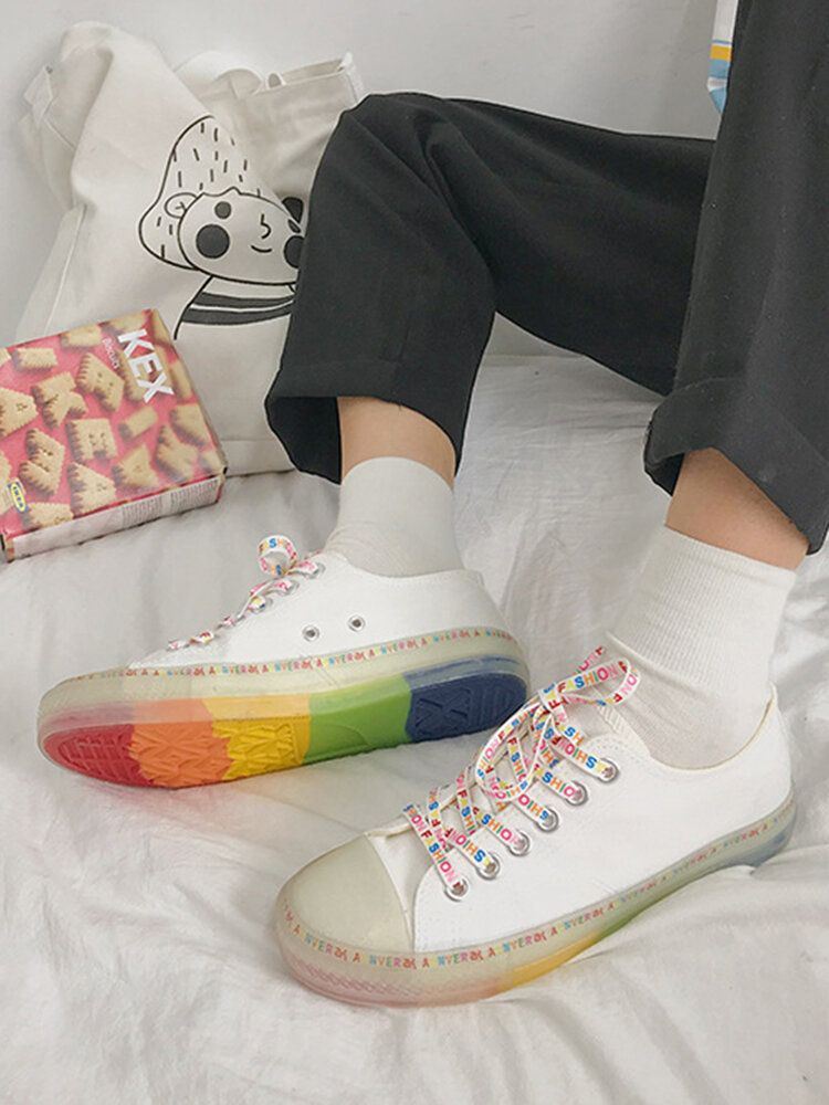 Dames Canvas Low Top Rainbow Sole Casual Student Flats