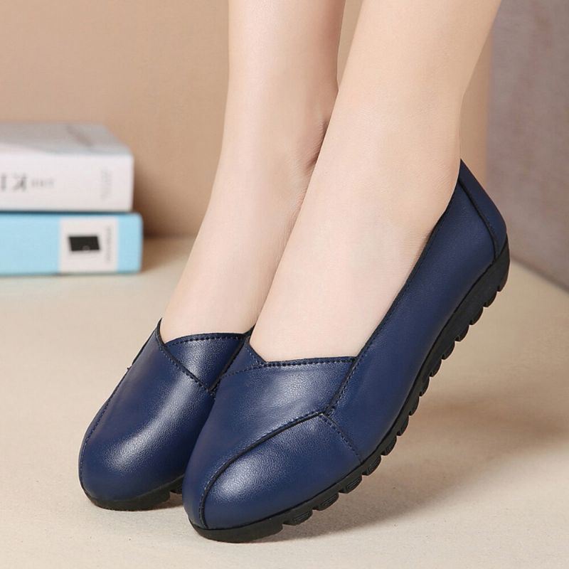 Dames Casual Ademend Leren Halve Riem Slip-on Soft Sole Loafers