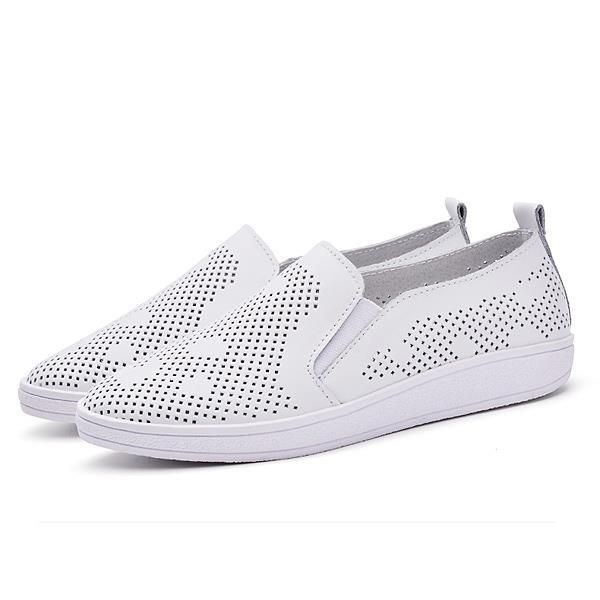 Dames Casual Ademende Loafers Hollow Out Slip-on Soft Sole Platte Schoenen